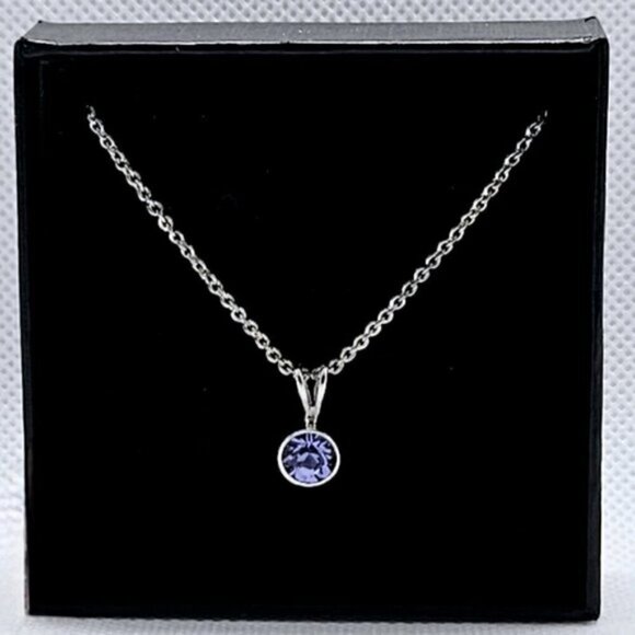 Silver-Tone Violet Crystal Necklace & Stud Earrings Jewelry Set - Picture 5 of 6
